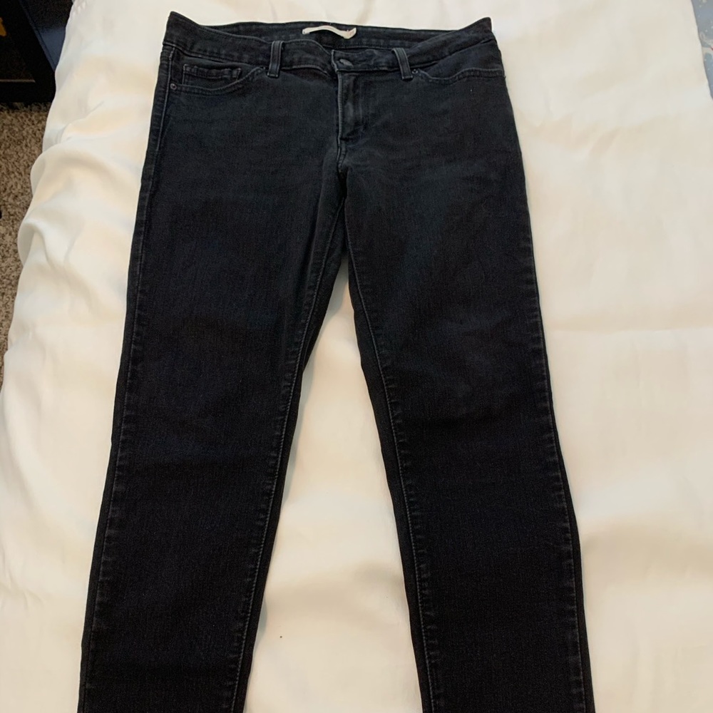 Lightly worn, black skinny jeans